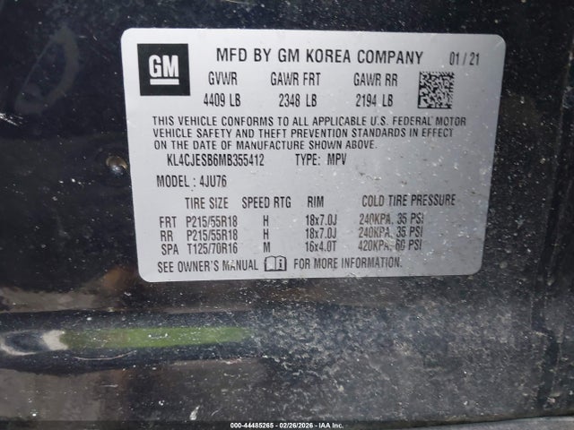 Aukcja sprzedaży 2021 Buick Encore Awd Preferred, vin: KL4CJESB6MB355412, numer aukcji: 44485265