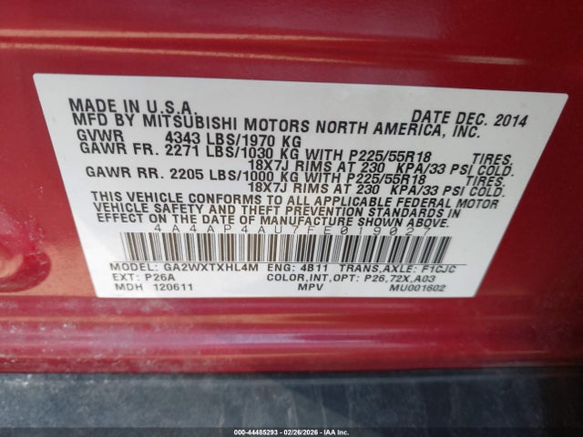 2015 MITSUBISHI OUTLANDER SPORT 4A4AP4AU7FE019027 Photo 8