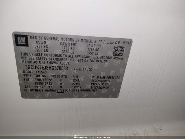 3GCUKTEJ8HG378038 Chevrolet Silverado 1500 High Country