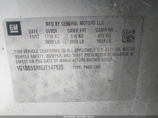 1G1BE5SM0J7147525 Chevrolet Cruze Lt Auto