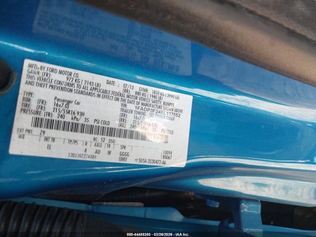 2014 Ford Focus Se მანქანა იყიდება აუქციონზე, vin: 1FADP3F24EL117552, აუქციონის ნომერი: 44485380
