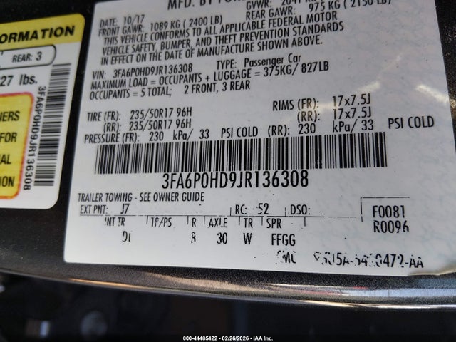 2018 FORD FUSION 3FA6P0HD9JR136308 Photo 8