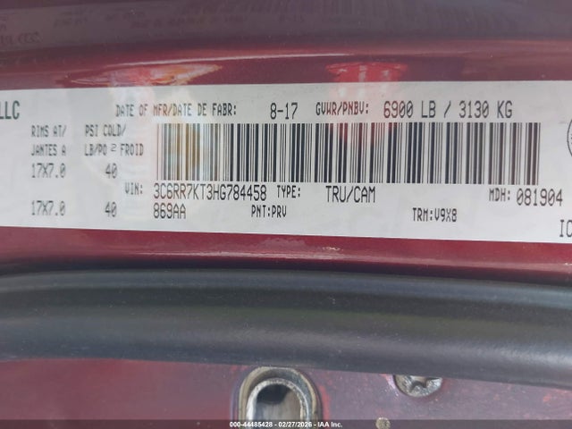 44485428 :رقم المزاد ، 3C6RR7KT3HG784458 vin ، 2017 Ram 1500 St مزاد بيع
