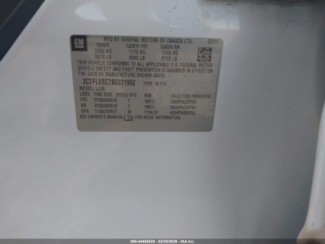 Aukcja sprzedaży 2011 Gmc Terrain Slt-2, vin: 2CTFLXEC7B6371992, numer aukcji: 44485430