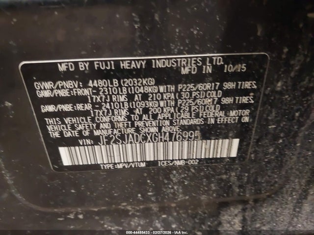 Продаж на аукціоні авто 2016 Subaru Forester 2.5i Premium, vin: JF2SJADCXGH476995, номер лоту: 44485433