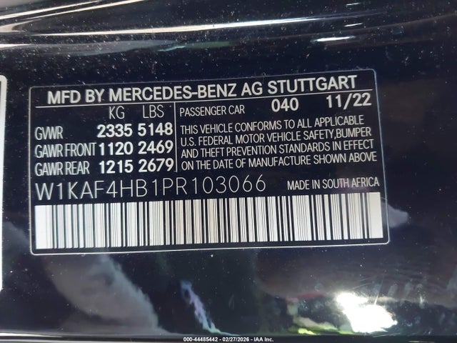 44485442 :رقم المزاد ، W1KAF4HB1PR103066 vin ، 2023 Mercedes-benz C 300 4matic مزاد بيع