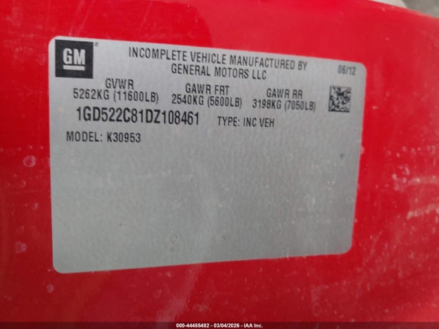 44485482 :رقم المزاد ، 1GD522C81DZ108461 vin ، 2013 Gmc Sierra 3500hd Work Truck مزاد بيع