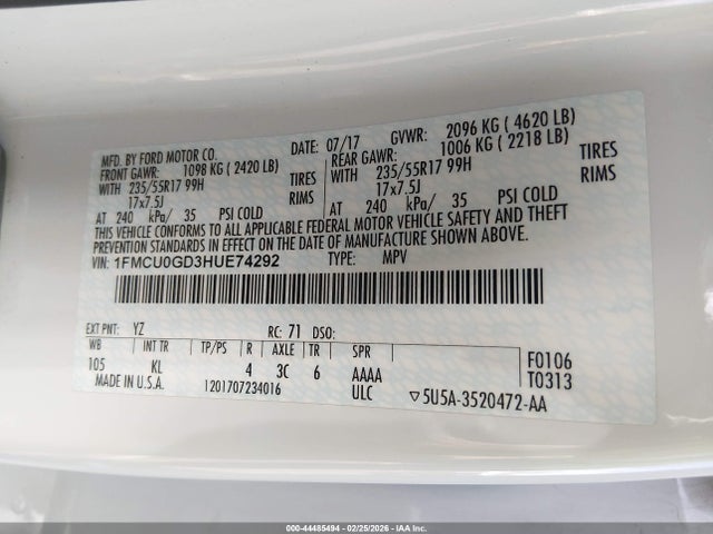 1FMCU0GD3HUE74292 Ford ESCAPE SE