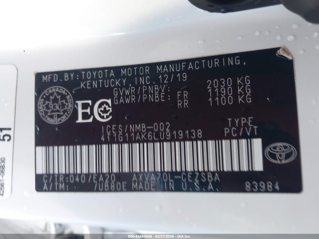 4T1G11AK6LU919138 Toyota CAMRY SE