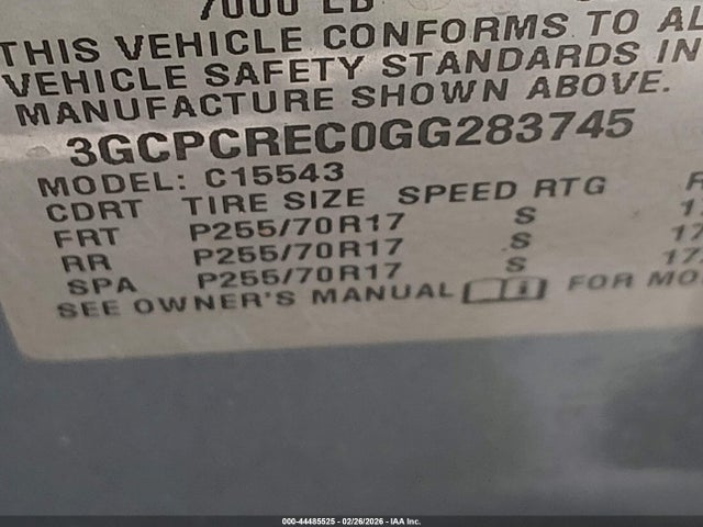 3GCPCREC0GG283745 Chevrolet Silverado 1500 1lt