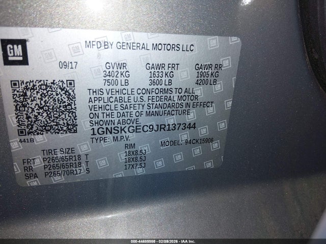 1GNSKGEC9JR137344 Chevrolet Suburban Ls