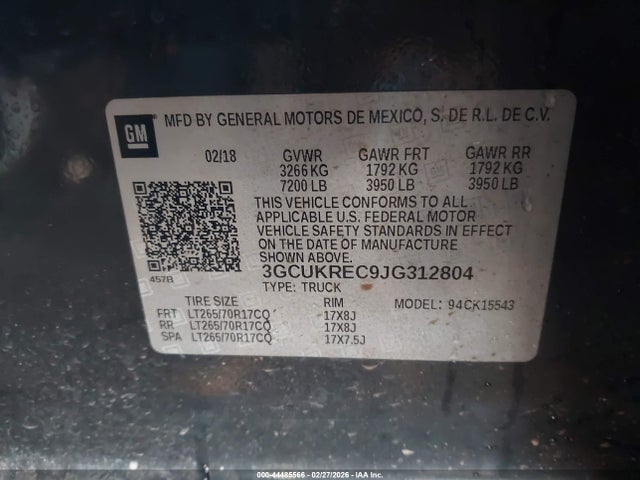 3GCUKREC9JG312804 Chevrolet Silverado 1500 1lt