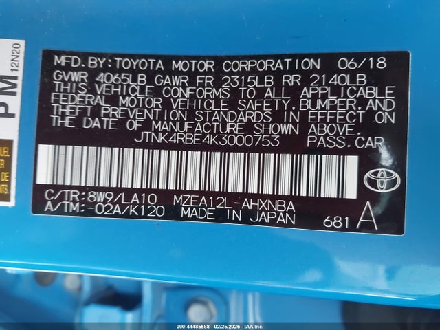 JTNK4RBE4K3000753 Toyota Corolla Xse