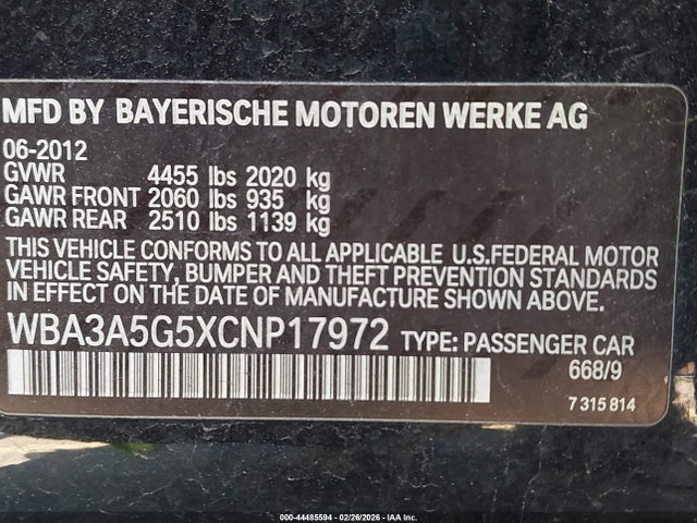 Aukcja sprzedaży 2012 Bmw 328i, vin: WBA3A5G5XCNP17972, numer aukcji: 44485594