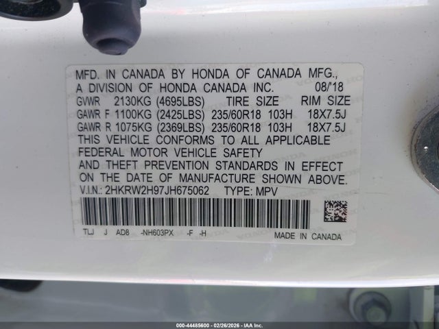 2HKRW2H97JH675062 Honda Cr-v Touring