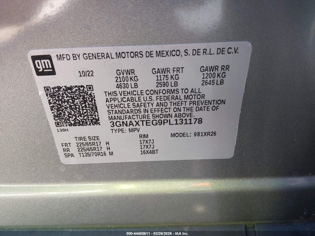 Aukcja sprzedaży 2023 Chevrolet Equinox Awd 2fl, vin: 3GNAXTEG9PL131178, numer aukcji: 44485611