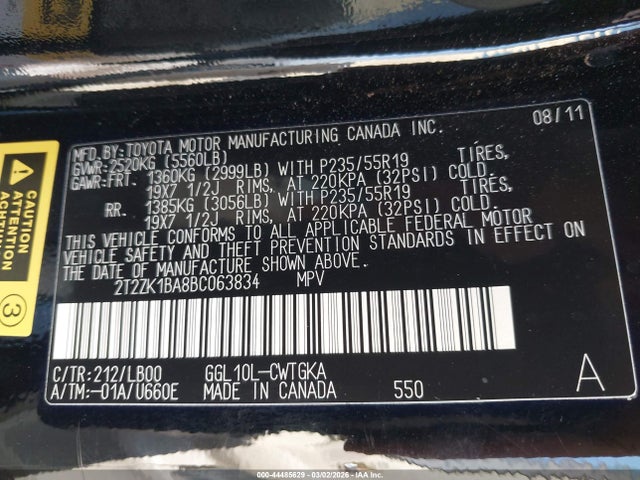2011 Lexus Rx 350 მანქანა იყიდება აუქციონზე, vin: 2T2ZK1BA8BC063834, აუქციონის ნომერი: 44485629