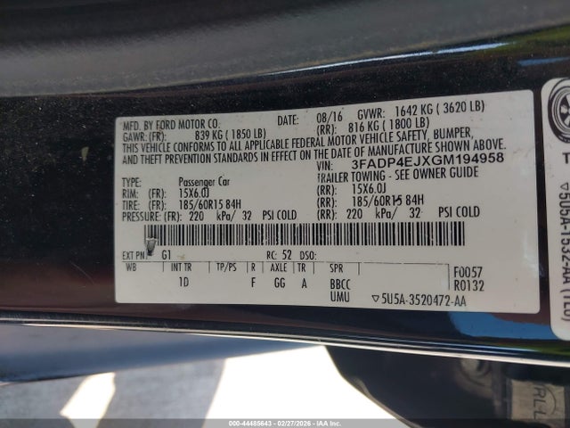 Ford FIESTA SE 2016 3FADP4EJXGM194958 Image 9