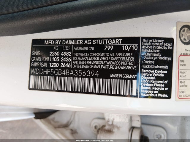 Aukcja sprzedaży 2011 Mercedes-benz E 350, vin: WDDHF5GB4BA356394, numer aukcji: 44485662