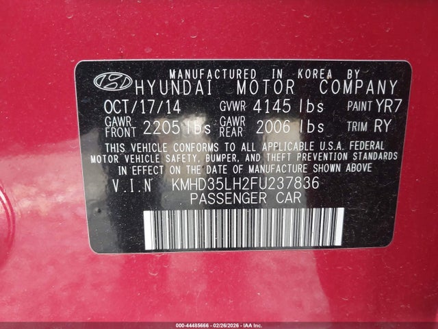 KMHD35LH2FU237836 Hyundai ELANTRA GT