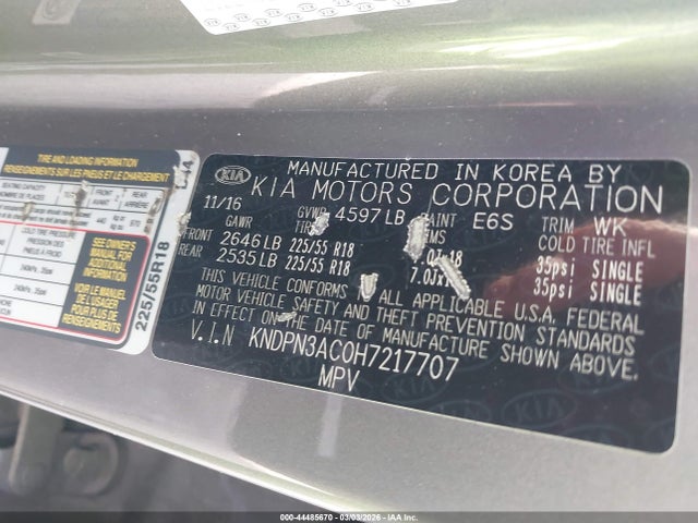 KNDPN3AC0H7217707 KIA Sportage Ex