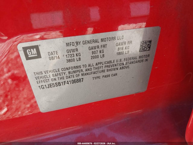 1G1JE5SB1F4106887 Chevrolet Sonic Ltz Auto