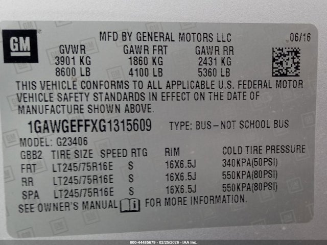 1GAWGEFFXG1315609 Chevrolet Express 2500 Ls