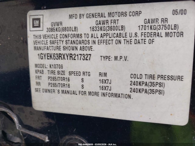 2000 CADILLAC ESCALADE 1GYEK63RXYR217327 Photo 8