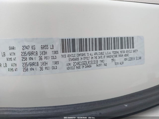 2020 Chrysler Pacifica Limited მანქანა იყიდება აუქციონზე, vin: 2C4RC1GG3LR151318, აუქციონის ნომერი: 44485701
