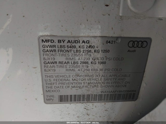 2021 AUDI Q5 SPORTBACK WA15AAFY8M2094994 Photo 8