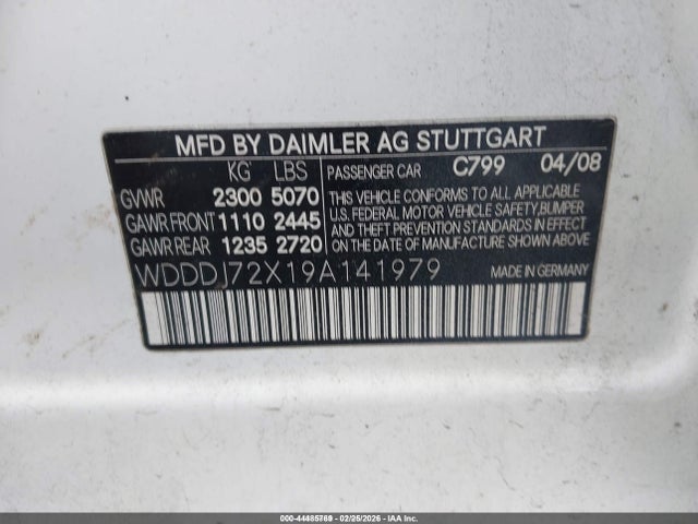 2009 Mercedes-benz Cls 550 მანქანა იყიდება აუქციონზე, vin: WDDDJ72X19A141979, აუქციონის ნომერი: 44485769