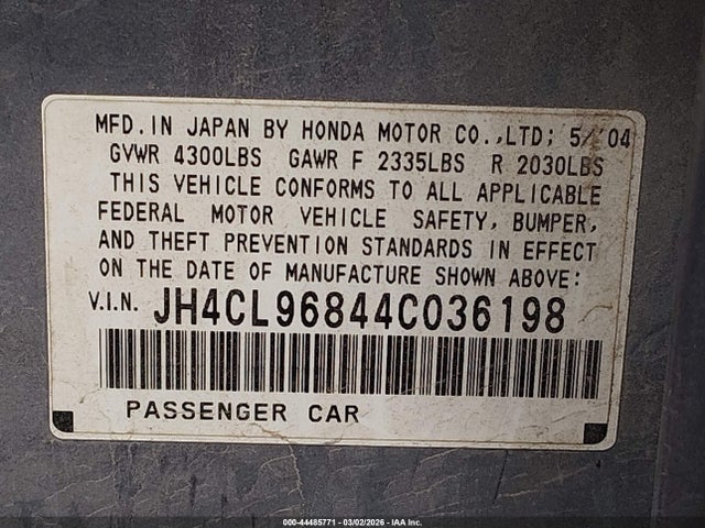 Продаж на аукціоні авто 2004 Acura Tsx, vin: JH4CL96844C036198, номер лоту: 44485771