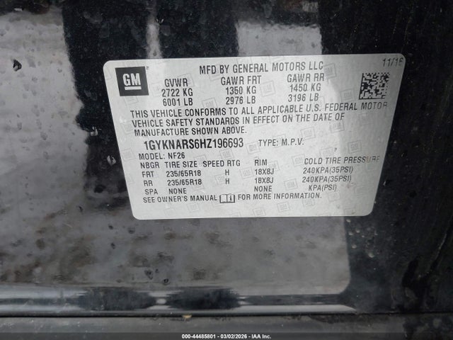 Auction sale of the 2017 Cadillac Xt5 Standard, vin: 1GYKNARS6HZ196693, lot number: 44485801