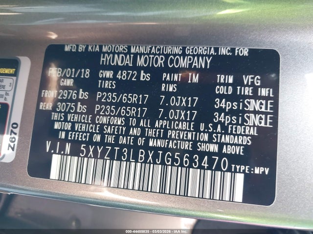 5XYZT3LBXJG563470 Hyundai Santa Fe Sport 2.4l