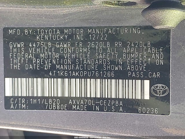 Продажа на аукционе авто 2023 Toyota Camry Xse, vin: 4T1K61AK0PU761266, номер лота: 44485838