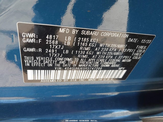 4S4GUHU65R3747200 Subaru Crosstrek Wilderness