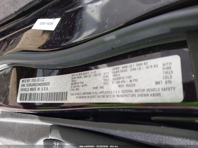Продажа на аукционе авто 2022 Jeep Grand Cherokee L Limited 4x4, vin: 1C4RJKBG5N8588528, номер лота: 44485893