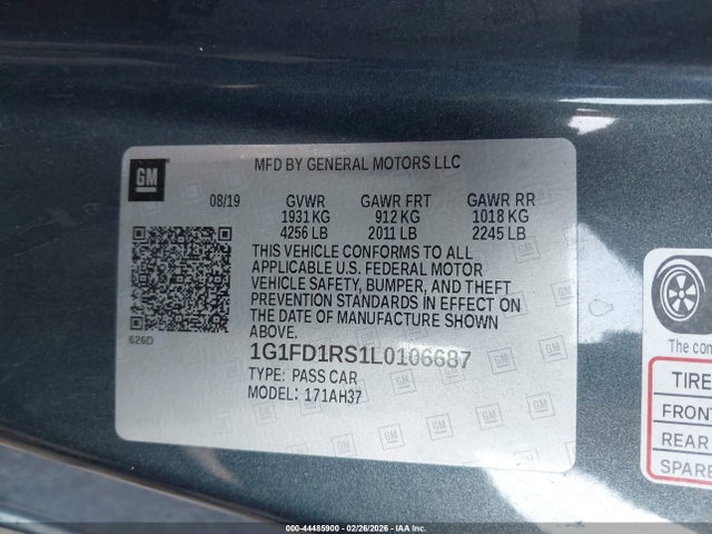 1G1FD1RS1L0106687 Chevrolet Camaro