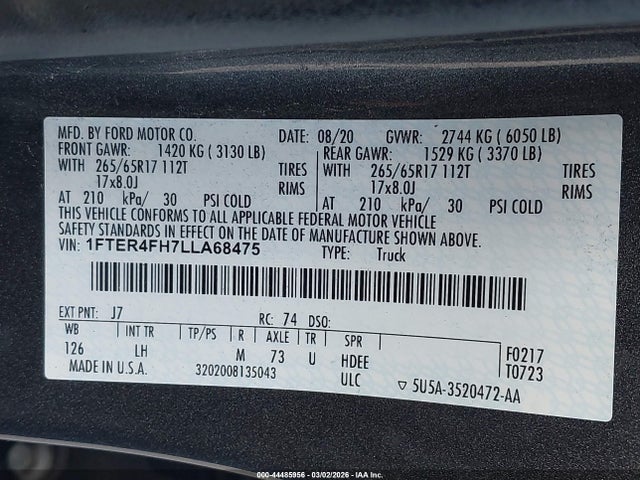 Ford Ranger Xlt 2020 1FTER4FH7LLA68475 Image 9