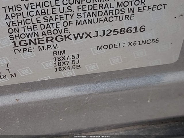 1GNERGKWXJJ258616 Chevrolet Traverse 1lt