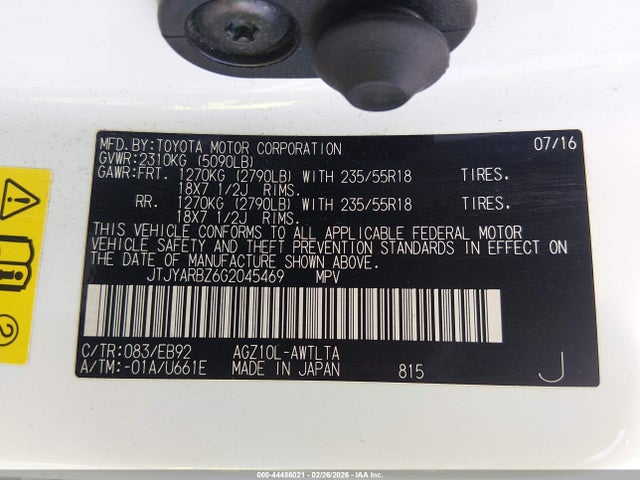 44486021 :رقم المزاد ، JTJYARBZ6G2045469 vin ، 2016 Lexus Nx 200t F Sport مزاد بيع