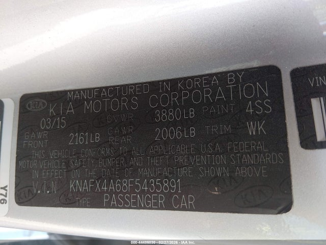 44486030 :رقم المزاد ، KNAFX4A68F5435891 vin ، 2015 Kia Forte Lx مزاد بيع
