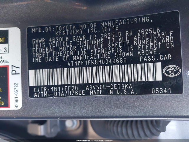 Toyota CAMRY SE 2017 4T1BF1FK8HU349686 Image 9