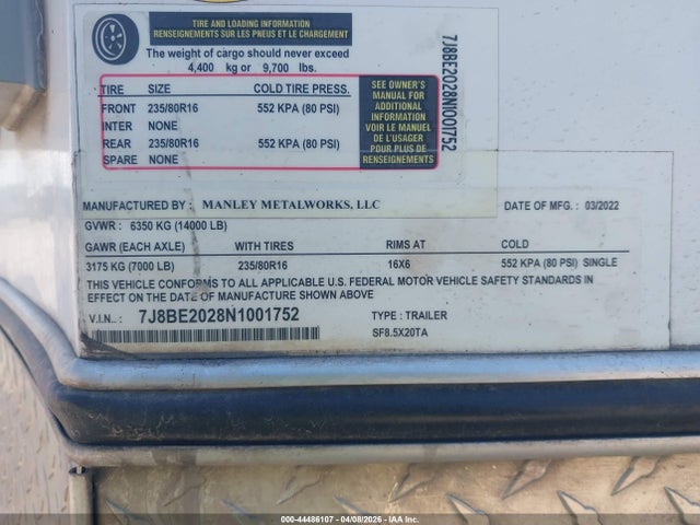 7J8BE2028N1001752 Trailer Manley Metalworks Trailer