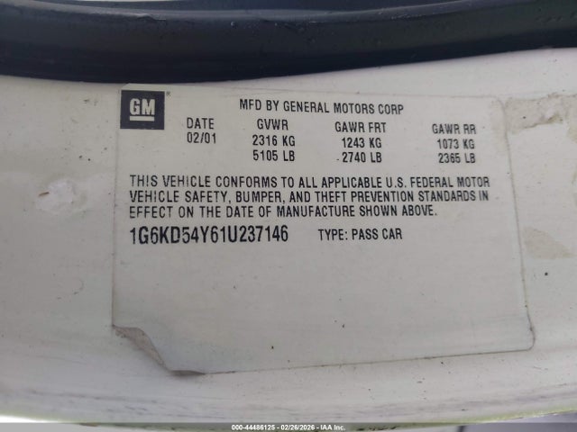 2001 CADILLAC DEVILLE 1G6KD54Y61U237146 Photo 8