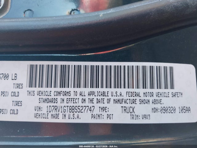 2011 Ram Ram 1500 Slt მანქანა იყიდება აუქციონზე, vin: 1D7RV1GT8BS527747, აუქციონის ნომერი: 44486138