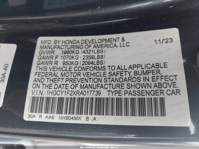 1HGCY1F2XRA017739 Honda ACCORD LX