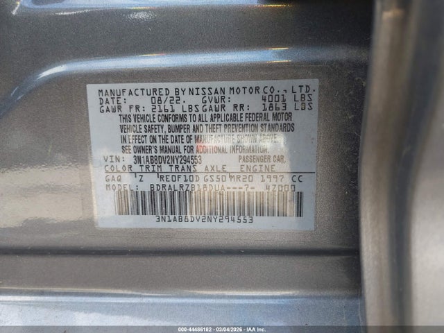 44486182 :رقم المزاد ، 3N1AB8DV2NY294553 vin ، 2022 Nissan Sentra Sr Xtronic Cvt مزاد بيع