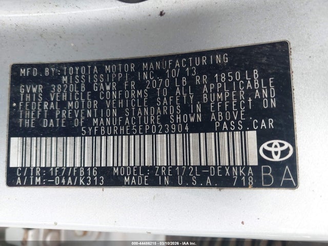 Toyota Corolla Le/le Plus/le Premium 2014 5YFBURHE5EP023904 Image 9