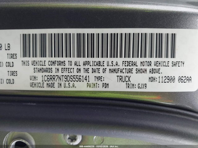 Aukcja sprzedaży 2013 Ram 1500 Laramie, vin: 1C6RR7NT9DS556141, numer aukcji: 44486220